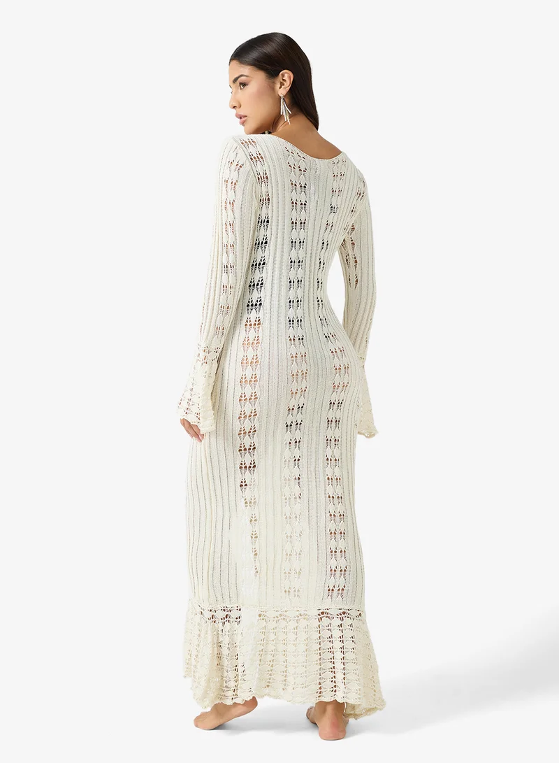 Ginger V Neck Crochet Beach Dress with Slit